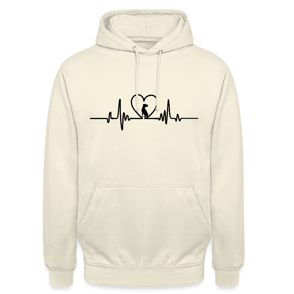happy-prints.eu - Personalisierter Unisex Hoodie mit Hund in Herz auf Herzlinie - Sweater für Frauen und Männer - viele Farben und Größen - Text und Motiv anpassbar