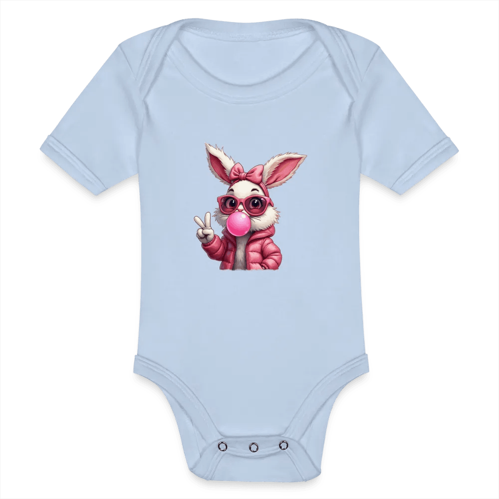 happy-prints.eu - Personalisierter Baby Bio-Kurzarm-Body für Mädchen mit Osterhasen, Brille und Kaugummi - Babybody für Ostern - in vielen Farben und Größen - Motiv und Text individualisierbar