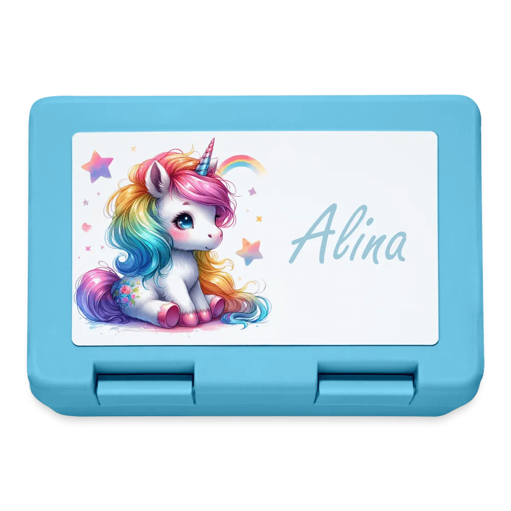 happy-prints.eu - Personalisierte Brotdose für Kinder - Mädchen Motiv mit Einhorn - in verschiedenen Farben wie pink und blau