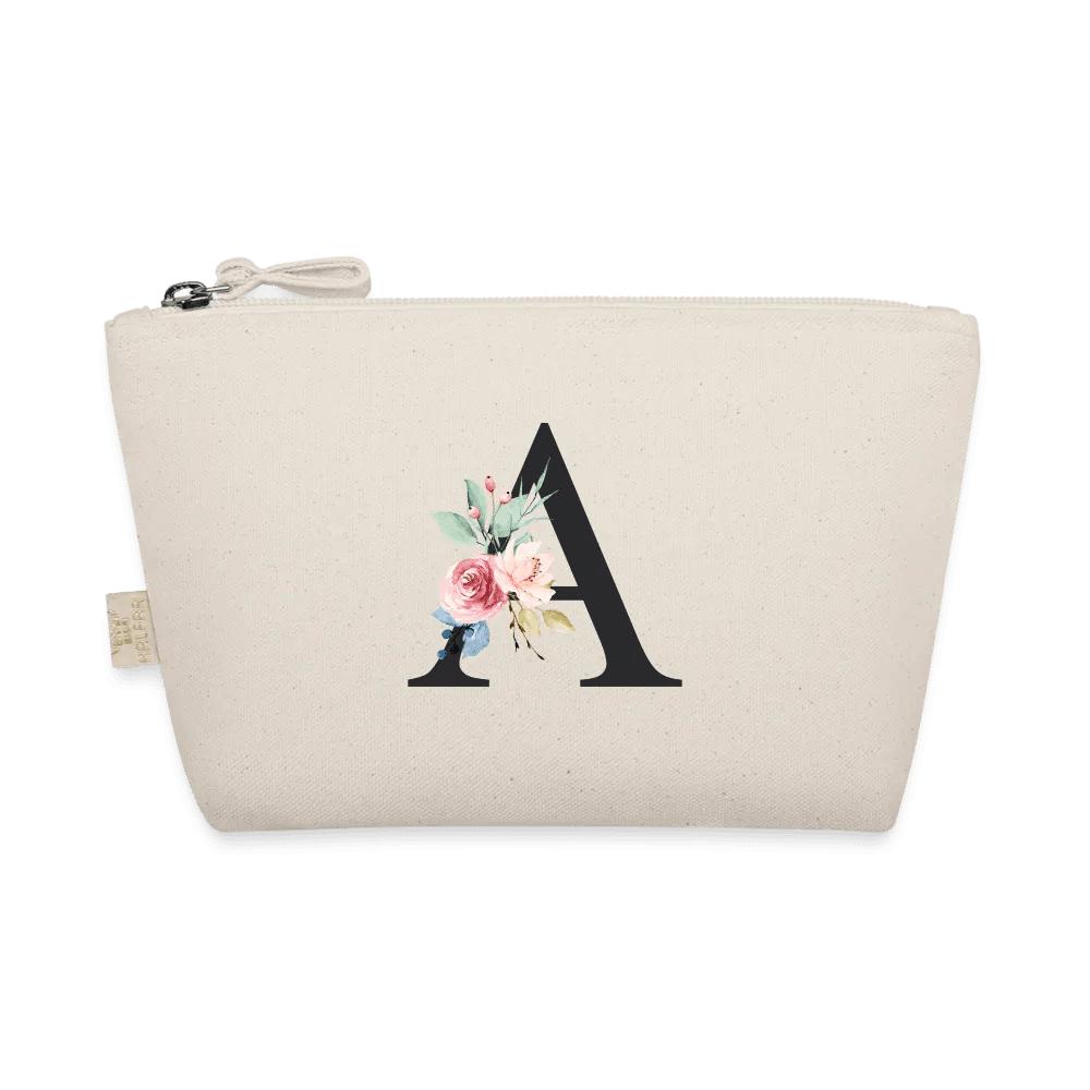 happy-prints.eu - Personalisierte Tasche mit Buchstaben und Blumen für den Namen - Täschchen für Mädchen und Damen aus Bio Baumwolle - Buchstabe und Motiv individualisierbar - 250 x 140 x 60 mm