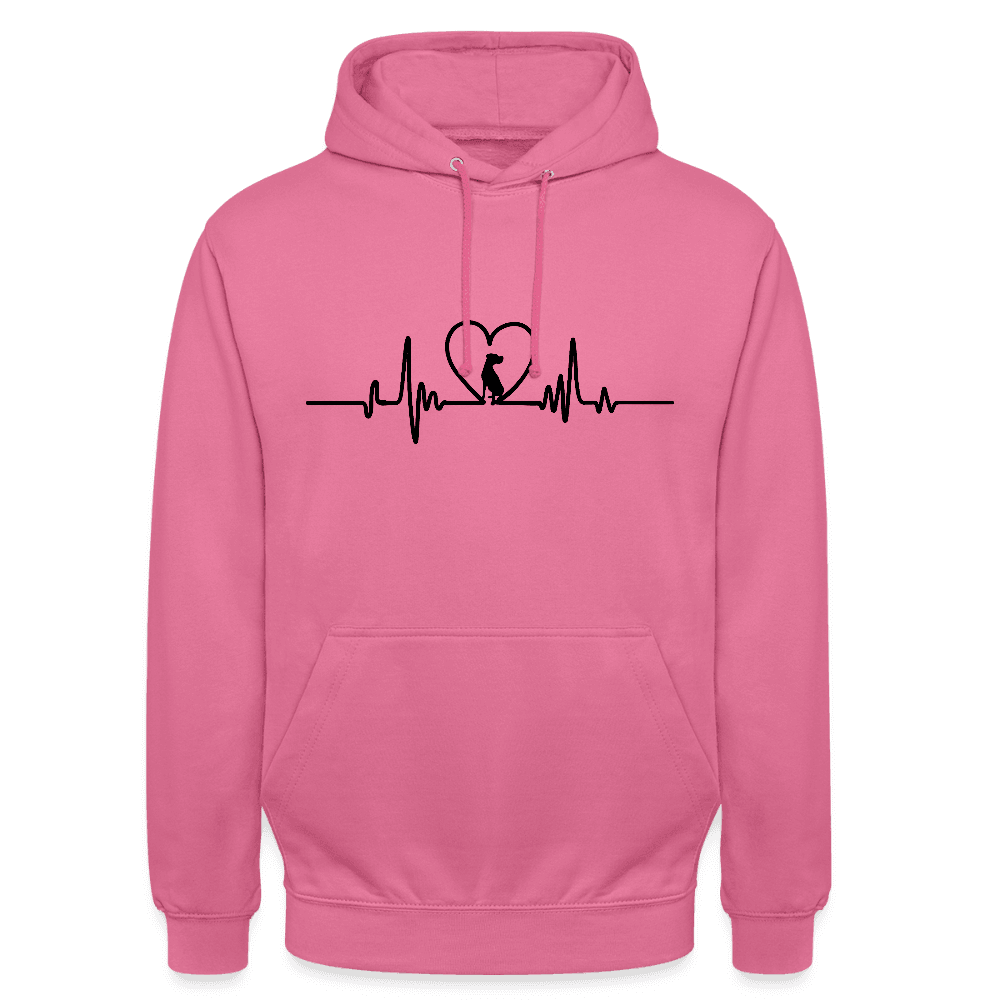 happy-prints.eu - Personalisierter Unisex Hoodie mit Hund in Herz auf Herzlinie - Sweater für Frauen und Männer - viele Farben und Größen - Text und Motiv anpassbar
