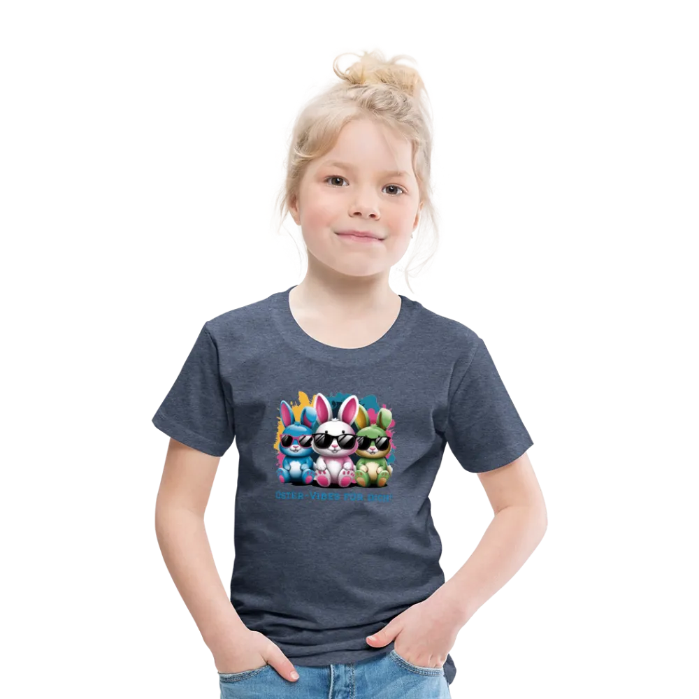Personalisiertes Frohe Ostern Kinder T-Shirt mit Osterhasen mit Sonnenbrille und Spruch "Oster-Vibes für Dich" - Motiv, Produkt, Text und eigene Bilder easy anpassbar - viele Farben und Größen (bis Größe 140 bzw. 8 Jahre) -
