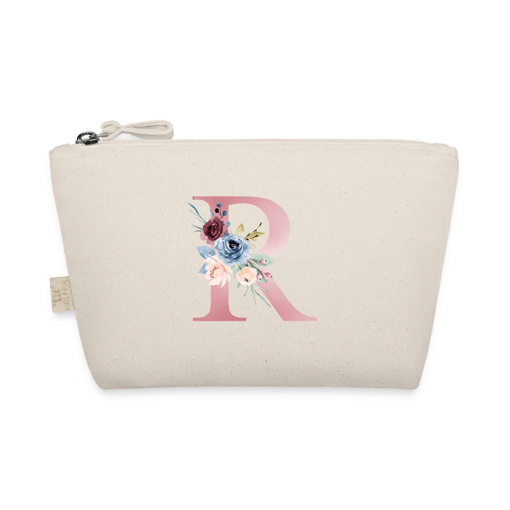 happy-prints.eu - Personalisierte Tasche / Kulturtasche mit rosa Buchstaben und Blumen für den Namen - Täschchen für Mädchen und Damen aus Bio Baumwolle - Buchstabe und Motiv individualisierbar - 250 x 140 x 60 mm