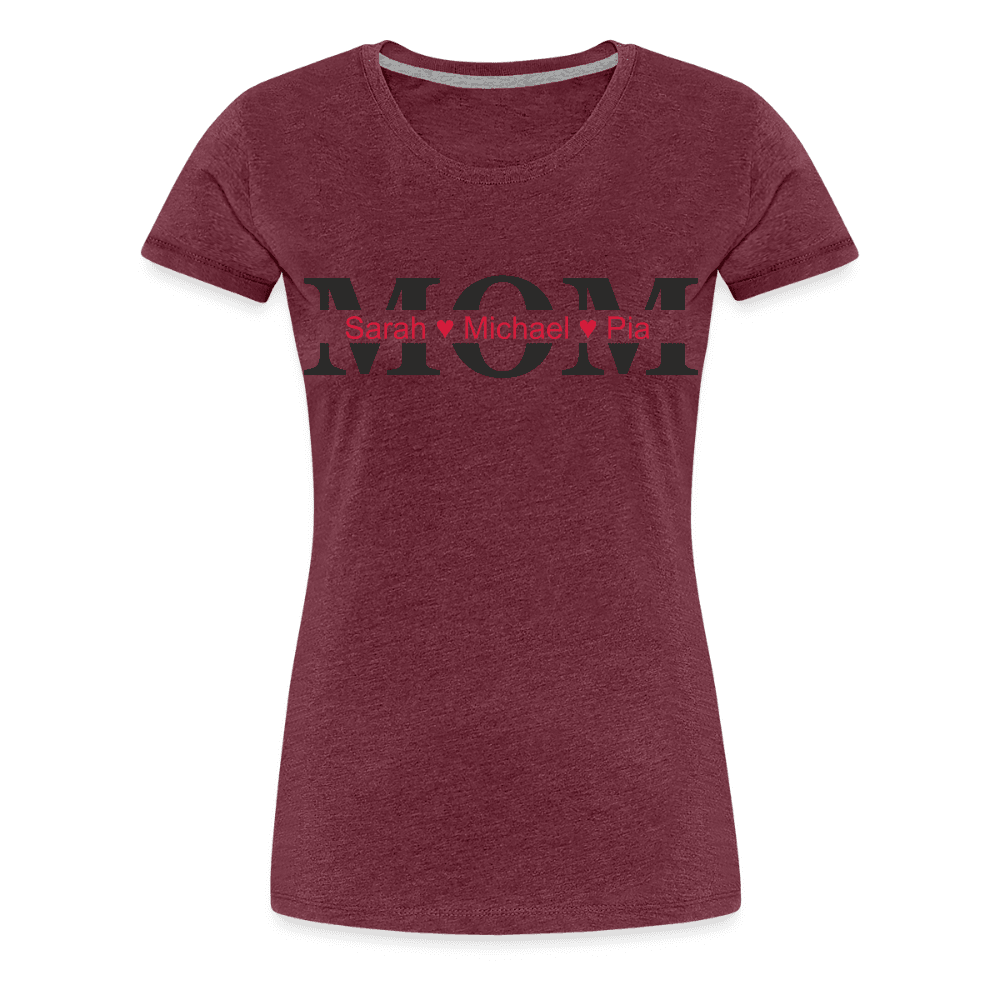 happy-prints.eu - Personalisiertes Frauen Premium T-Shirt mit MOM und Namen der Kinder und Herz - Motiv und Text adaptierbar