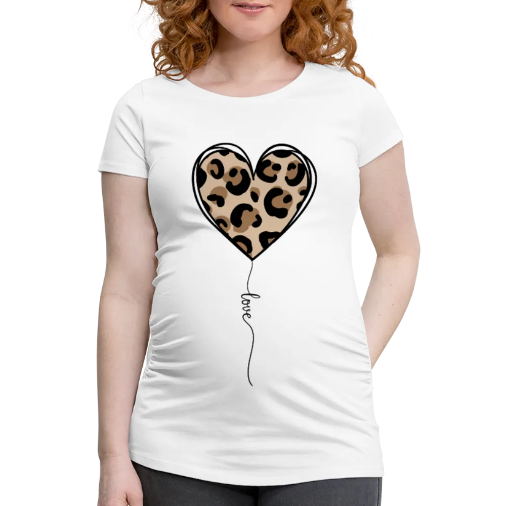 Personalisiertes weißes Schwangerschafts-T-Shirt mit Leo Herz und "love" Print - Motiv und Text änderbar - Damen Shirt zum Valentinstag - auch in großen Größen -
