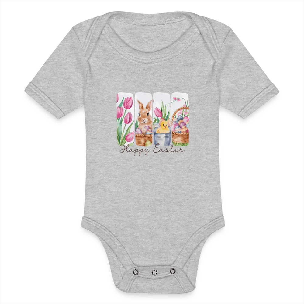 happy-prints.eu - Personalisierter Baby Bio-Kurzarm-Body für Mädchen mit Osterhasen, Kücken, Tulpen und Ostereier - Babybody für Ostern - in vielen Farben und Größen - Motiv und Text individualisierbar