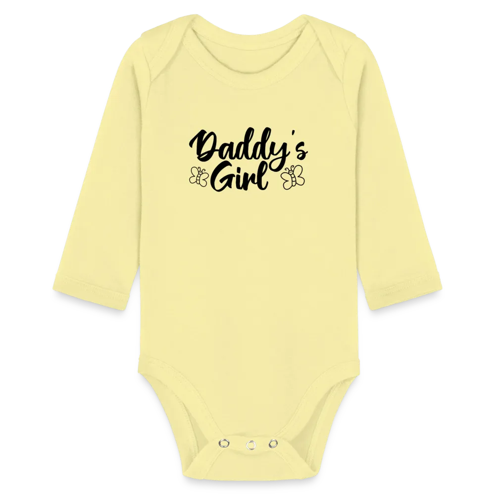 Personalisierter Mädchen Baby Bio-Langarm-Body mit Spruch "Daddys Girl" - 100% Bio Baumwolle - bis Größe 80 bzw. 12 Monate - in vielen Farben und Größen - Bild, Motiv und Text sind individualisierbar -