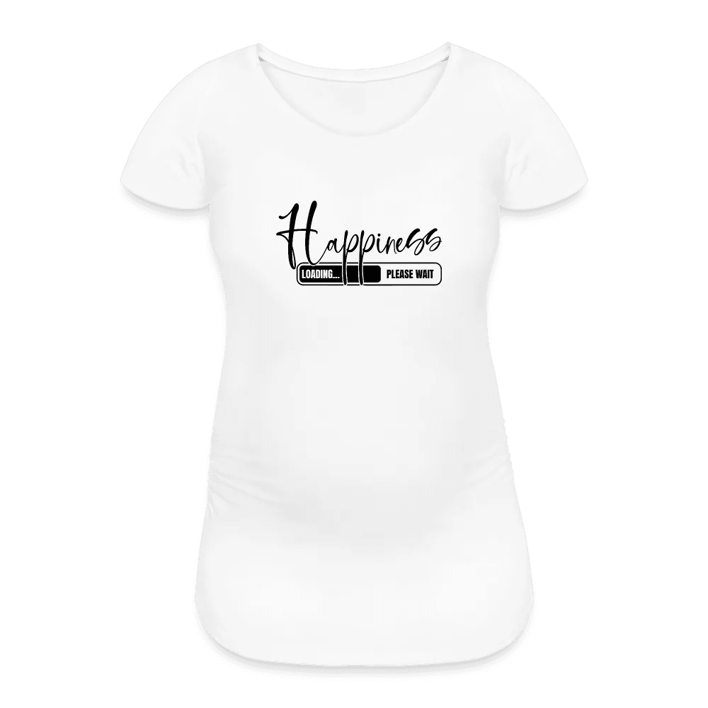 happy-prints.eu - Personalisiertes weißes Schwangerschafts-T-Shirt für Frauen mit Spruch Happiness - Loading - Print Shirts für werdende Mama - Motiv und Text individualisierbar - auch in großen Größen für jede Mutter