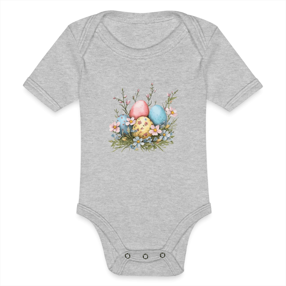 happy-prints.eu - Personalisierter Baby Bio-Kurzarm-Body für Mädchen mit Osternest mit Ostereier und Blumen - Babybody für Ostern - in vielen Farben und Größen - Motiv und Text individualisierbar
