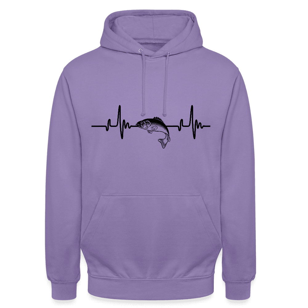 happy-prints.eu - Personalisierbarer Unisex Hoodie Mit Herzlinie und Fisch - Heartbeat Sweater für Damen und Herren - Motiv und Text änderbar - ein tolles Geschenk für Angler