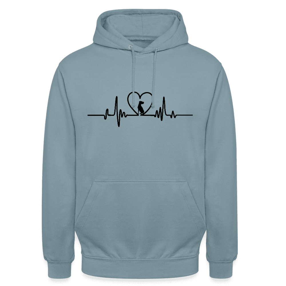 happy-prints.eu - Personalisierter Unisex Hoodie mit Hund in Herz auf Herzlinie - Sweater für Frauen und Männer - viele Farben und Größen - Text und Motiv anpassbar