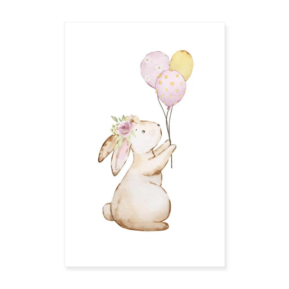 happy-prints.eu - Personalisiertes Frohe Ostern Poster für das Kinderzimmer - Niedlicher Hase mit Luftballons - Oster Bunny mit Blumen - 20x30 cm - Motiv, Produkt, Text und eigene Bilder easy anpassbar