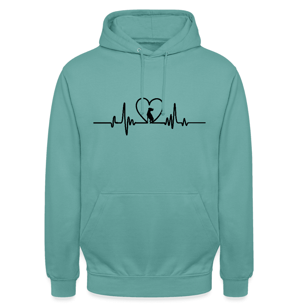 happy-prints.eu - Personalisierter Unisex Hoodie mit Hund in Herz auf Herzlinie - Sweater für Frauen und Männer - viele Farben und Größen - Text und Motiv anpassbar