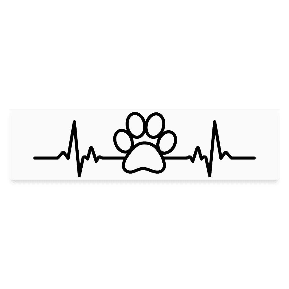 happy-prints.eu - Personalisierter Auto-Aufkleber mit Hundepfote auf Herzschlag Linie - Heartbeat mit Tiere - Text und Motiv kann easy verändert werden