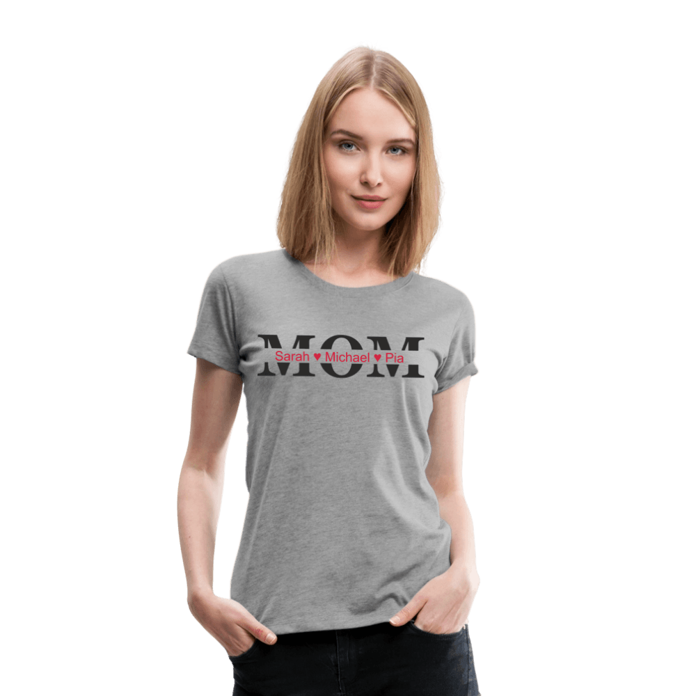 happy-prints.eu - Personalisiertes Frauen Premium T-Shirt mit MOM und Namen der Kinder und Herz - Motiv und Text adaptierbar
