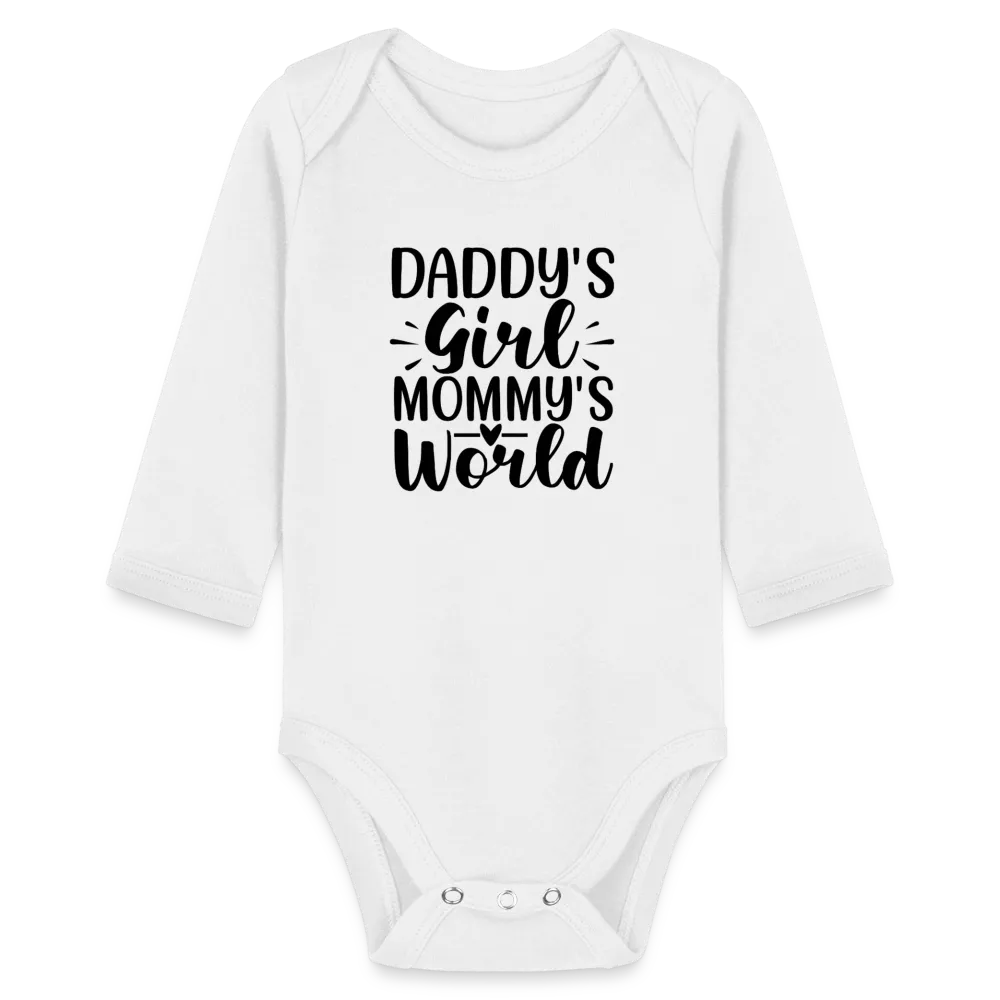 Personalisierter Mädchen Baby Bio-Langarm-Body mit Spruch "Daddy Girl - Mommys World" - 100% Bio Baumwolle - bis Größe 80 bzw. 12 Monate - in vielen Farben und Größen - Bild, Motiv und Text sind individualisierbar -
