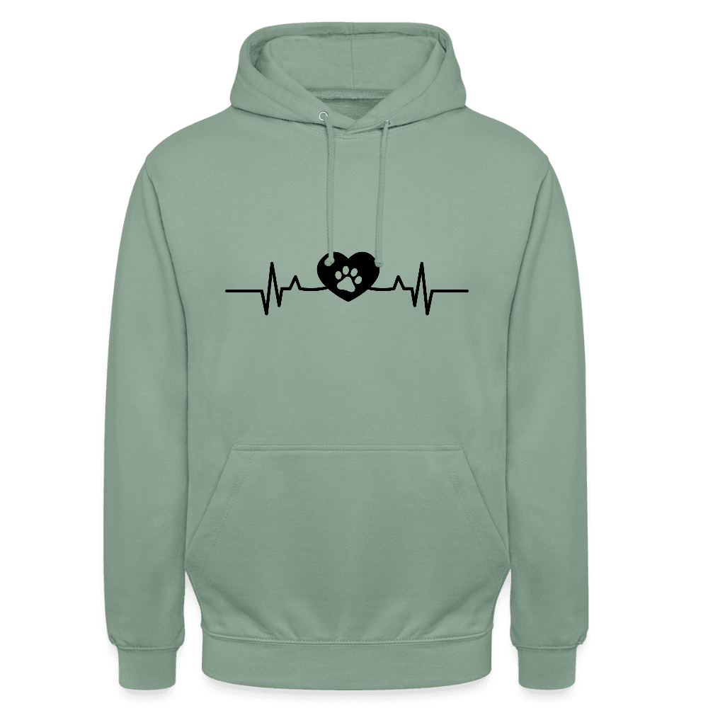 happy-prints.eu - Personalisierter Unisex Hoodie mit Hundepfote in Herz auf Herzschlaglinie - Hearbeat Sweater für Damen und Herren - in vielen Farben und große Größen