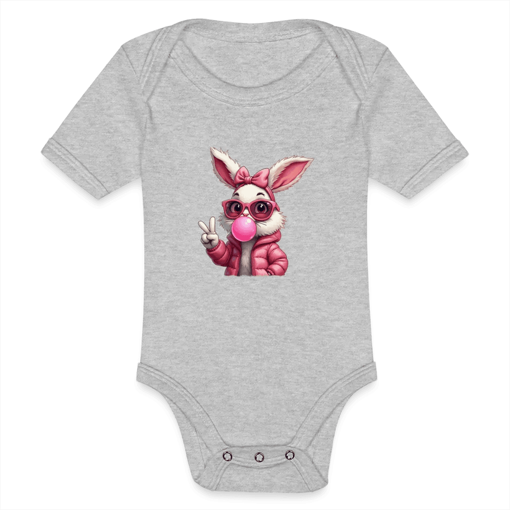 happy-prints.eu - Personalisierter Baby Bio-Kurzarm-Body für Mädchen mit Osterhasen, Brille und Kaugummi - Babybody für Ostern - in vielen Farben und Größen - Motiv und Text individualisierbar