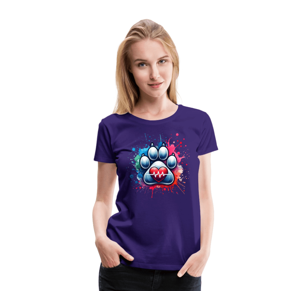happy-prints.eu - Personalisiertes Frauen Premium T-Shirt mit Hundepfote, Herz und Herzschlag Linie - Motiv und Text anpassbar - viele Farben und Größen
