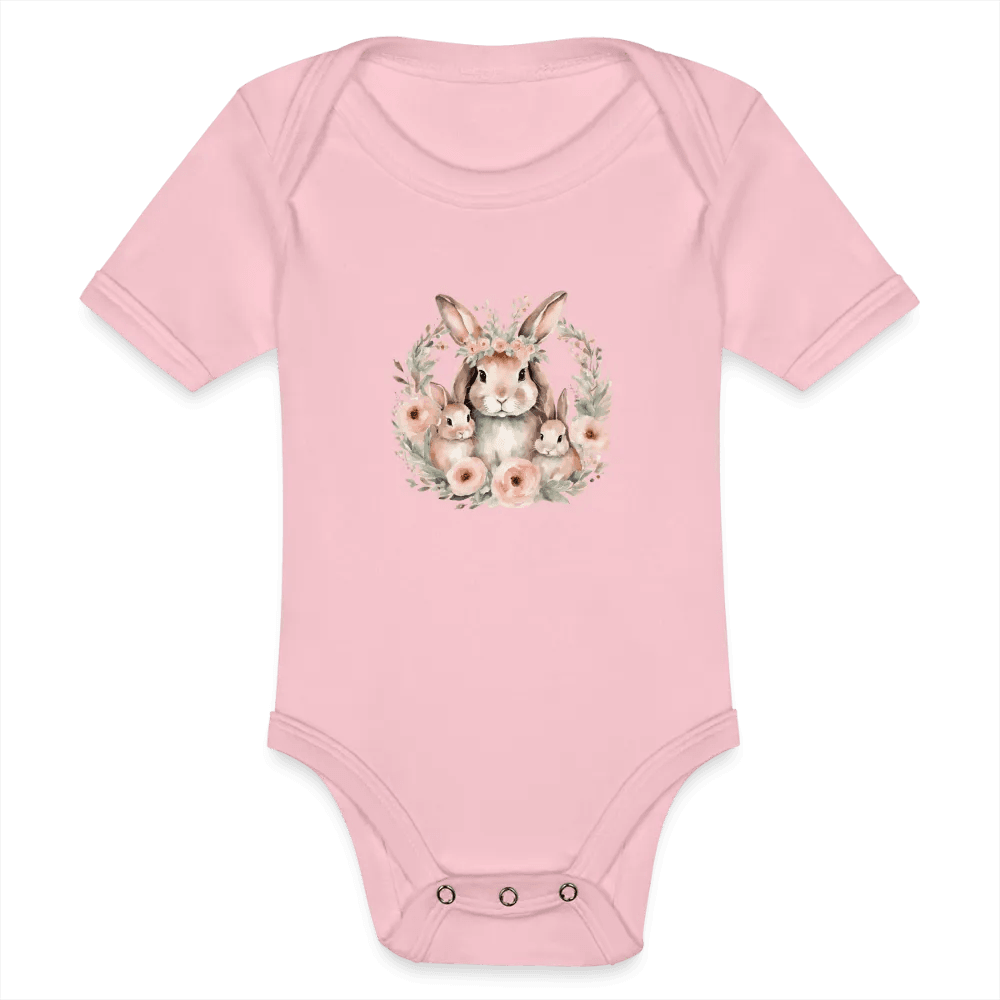 happy-prints.eu - Personalisierter Baby Bio-Kurzarm-Body für Mädchen mit Osterhasen Mama und Baby mit Blumen - Babybody für Ostern - in vielen Farben und Größen - Motiv und Text individualisierbar