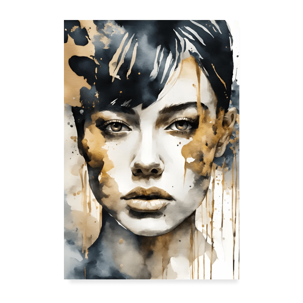 happy-prints.eu - Personalisiertes Poster mit abstrakter Frau in schwarz gold auf weiß - 20x30 cm - Motiv, Bild, Text und Produkt einfach änderbar