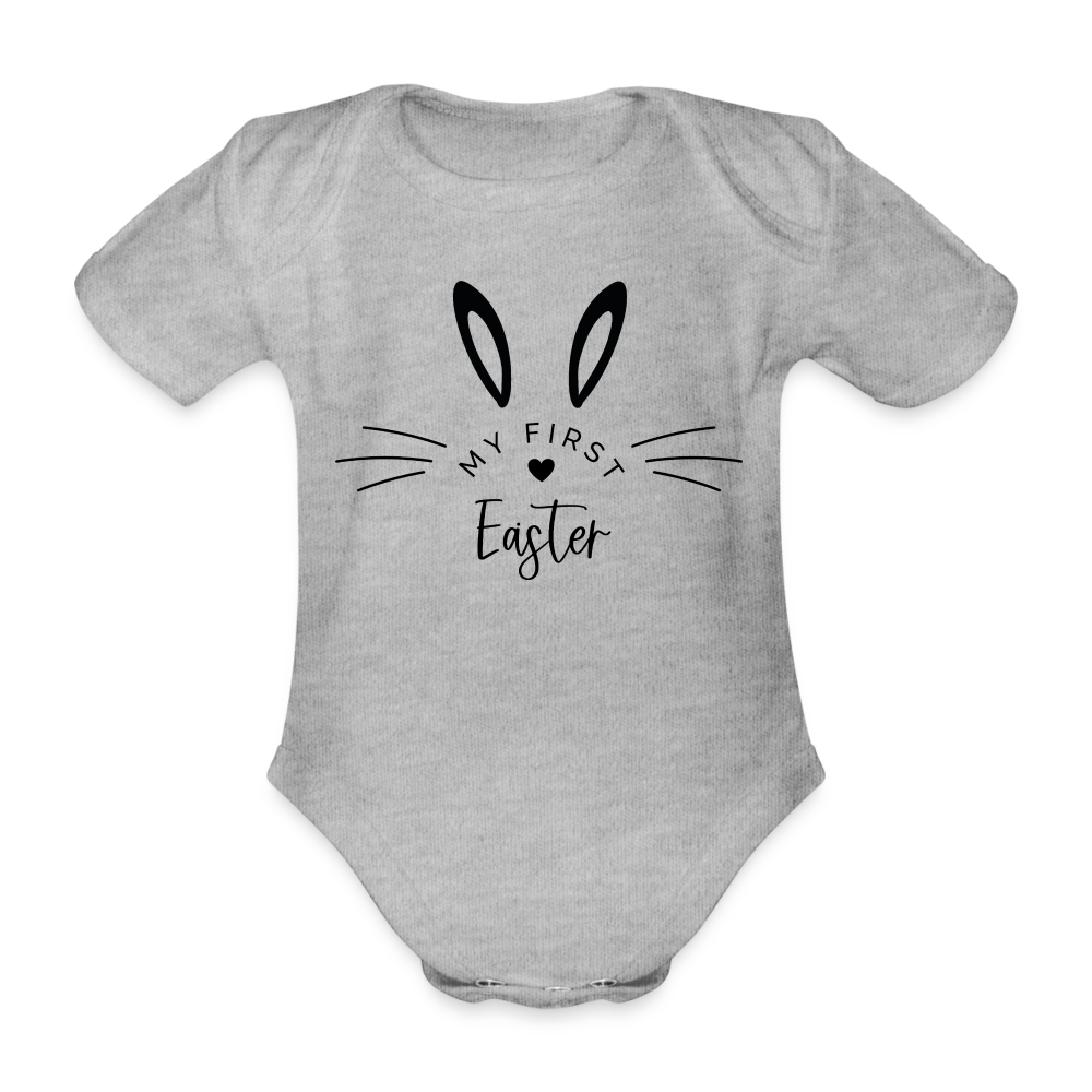 Personalisierter Baby Bio-Kurzarm-Body für Mädchen und Jungen mit Spruch für Ostern "My First Easter" - in vielen Farben und Größen - Motiv und Text individualisierbar - Grau meliert