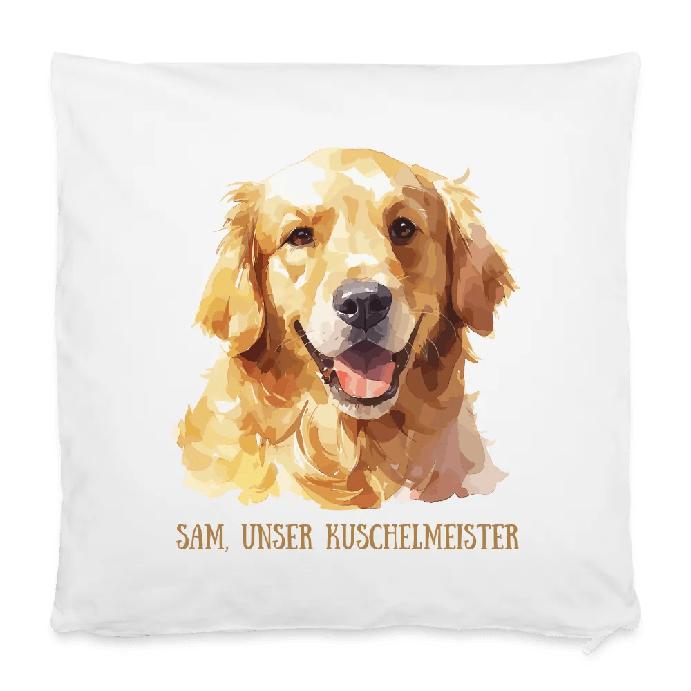 happy-prints.eu - Personalisierter Kissenbezug mit niedlichem Hund - anpassbares Bild, Motiv und Text - 40 x 40 cm - 100% Baumwolle