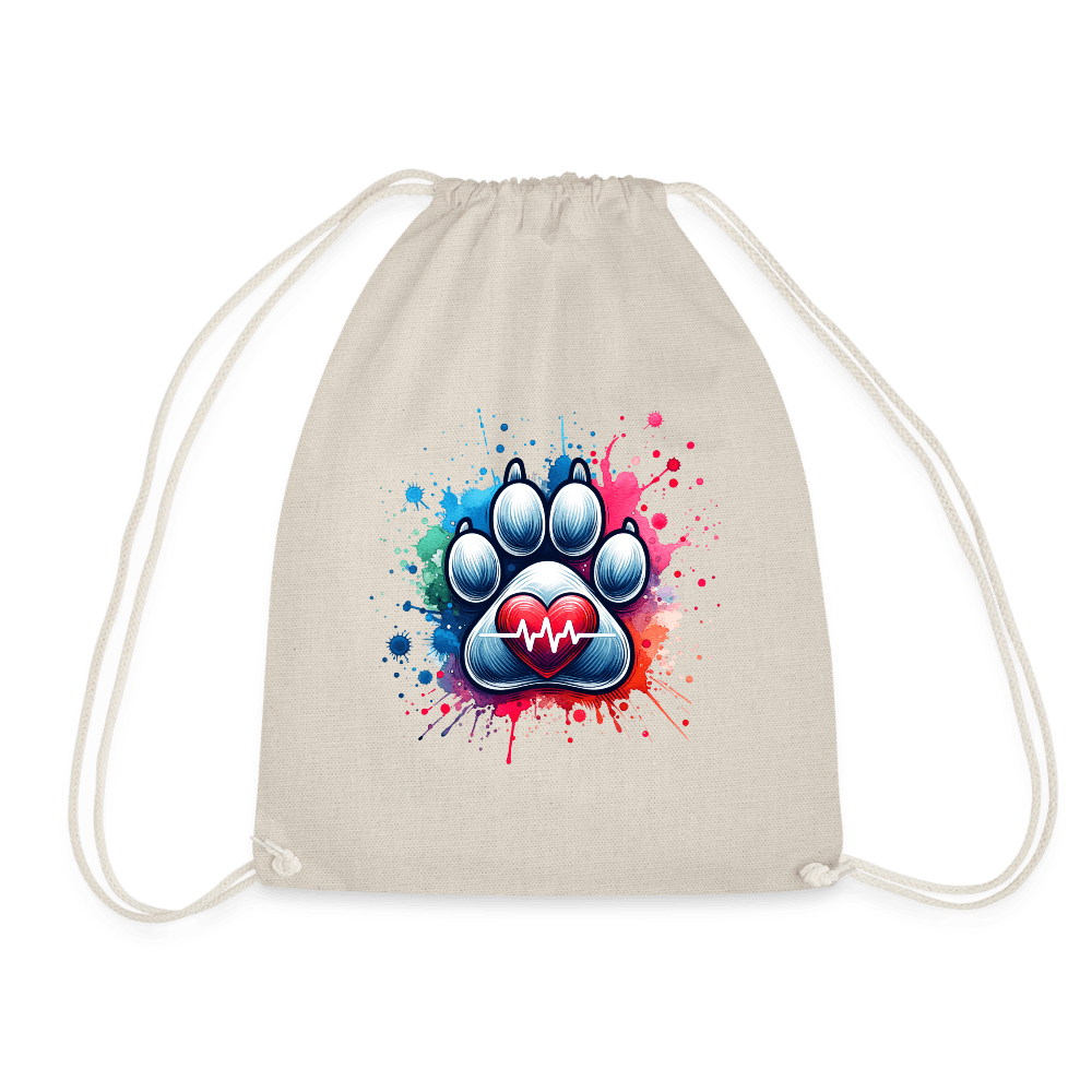 happy-prints.eu - Personalisierter Turnbeutel mit Hundepfote, Herz und Herzschlag Linie - in vielen Farben - Text und Motiv easy anpassbar