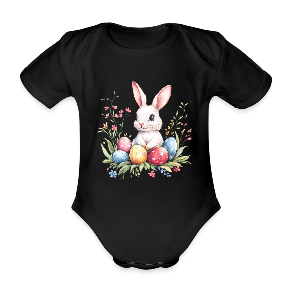 happy-prints.eu - Personalisierter Baby Bio-Kurzarm-Body für Mädchen und Jungen mit Osterhasen und Ostereier - Babybody für Ostern - in vielen Farben und Größen - Motiv und Text individualisierbar