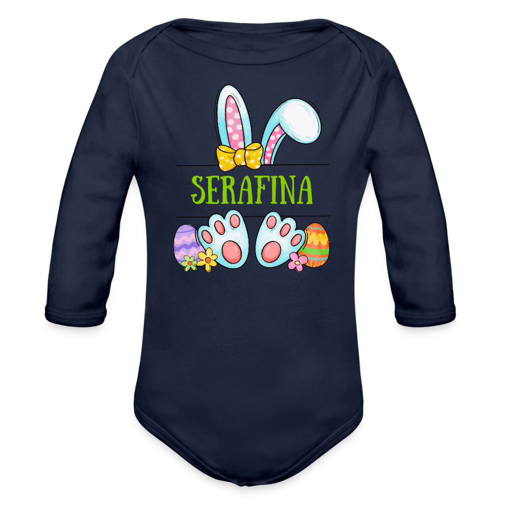 happy-prints.eu - Personalisierter Baby Bio-Langarm-Body mit Oster Motiv für Mädchen - süßer bunter Osterhase mit Name
