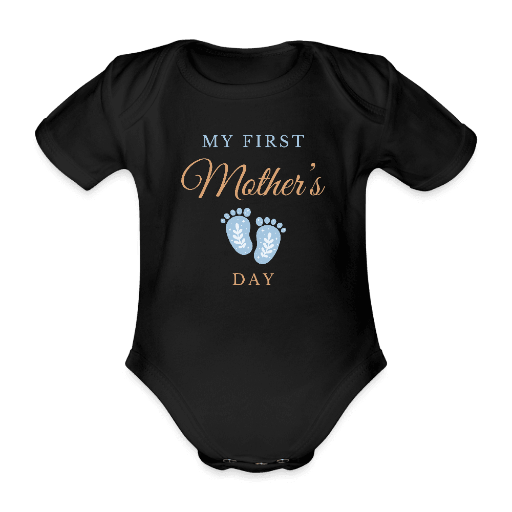 happy-prints.eu - Personalisierter Baby Bio-Kurzarm-Body mit Spruch und Babyfüßchen in blau - My first Mother´s Day - Text und Motiv easy anpassbar - in vielen Farben und Größen