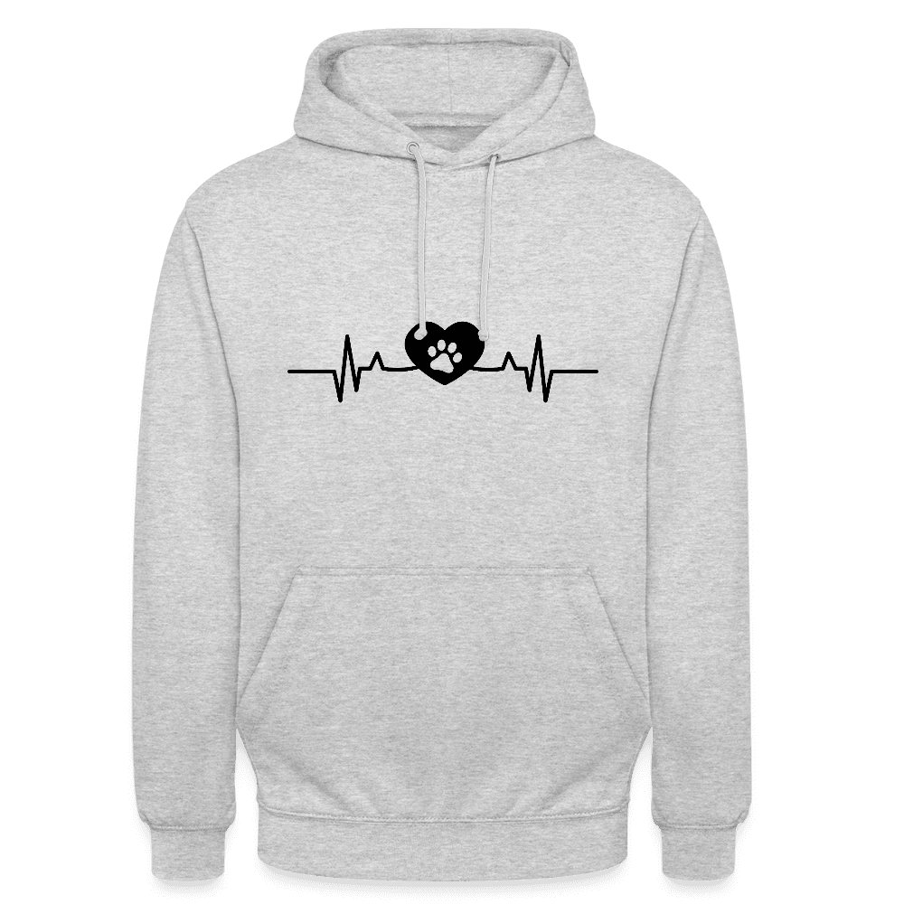 happy-prints.eu - Personalisierter Unisex Hoodie mit Hundepfote in Herz auf Herzschlaglinie - Hearbeat Sweater für Damen und Herren - in vielen Farben und große Größen
