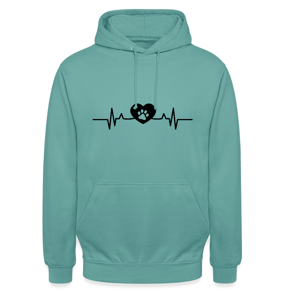 happy-prints.eu - Personalisierter Unisex Hoodie mit Hundepfote in Herz auf Herzschlaglinie - Hearbeat Sweater für Damen und Herren - in vielen Farben und große Größen