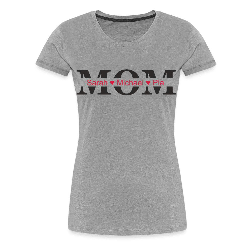 happy-prints.eu - Personalisiertes Frauen Premium T-Shirt mit MOM und Namen der Kinder und Herz - Motiv und Text adaptierbar
