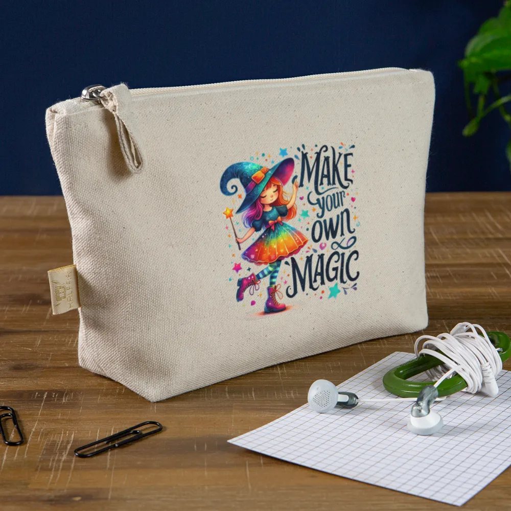 Personalisierte Tasche / Kulturtasche mit Rainbow Mädchen und dem Spruch "Make your own magic" - Täschchen für Mädchen und Damen aus Bio Baumwolle - Text und Motiv änderbar - 250 x 140 x 60 mm -
