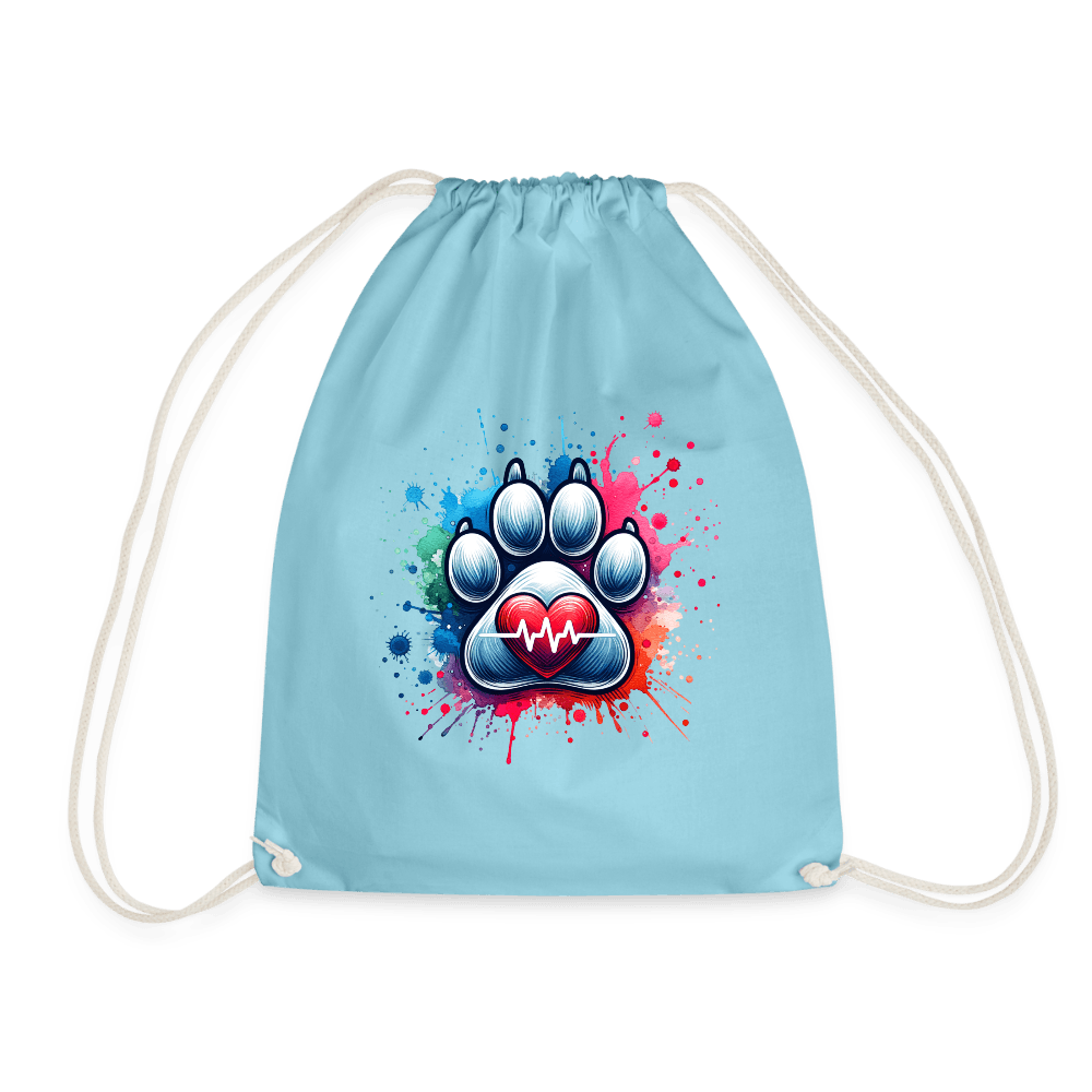 happy-prints.eu - Personalisierter Turnbeutel mit Hundepfote, Herz und Herzschlag Linie - in vielen Farben - Text und Motiv easy anpassbar