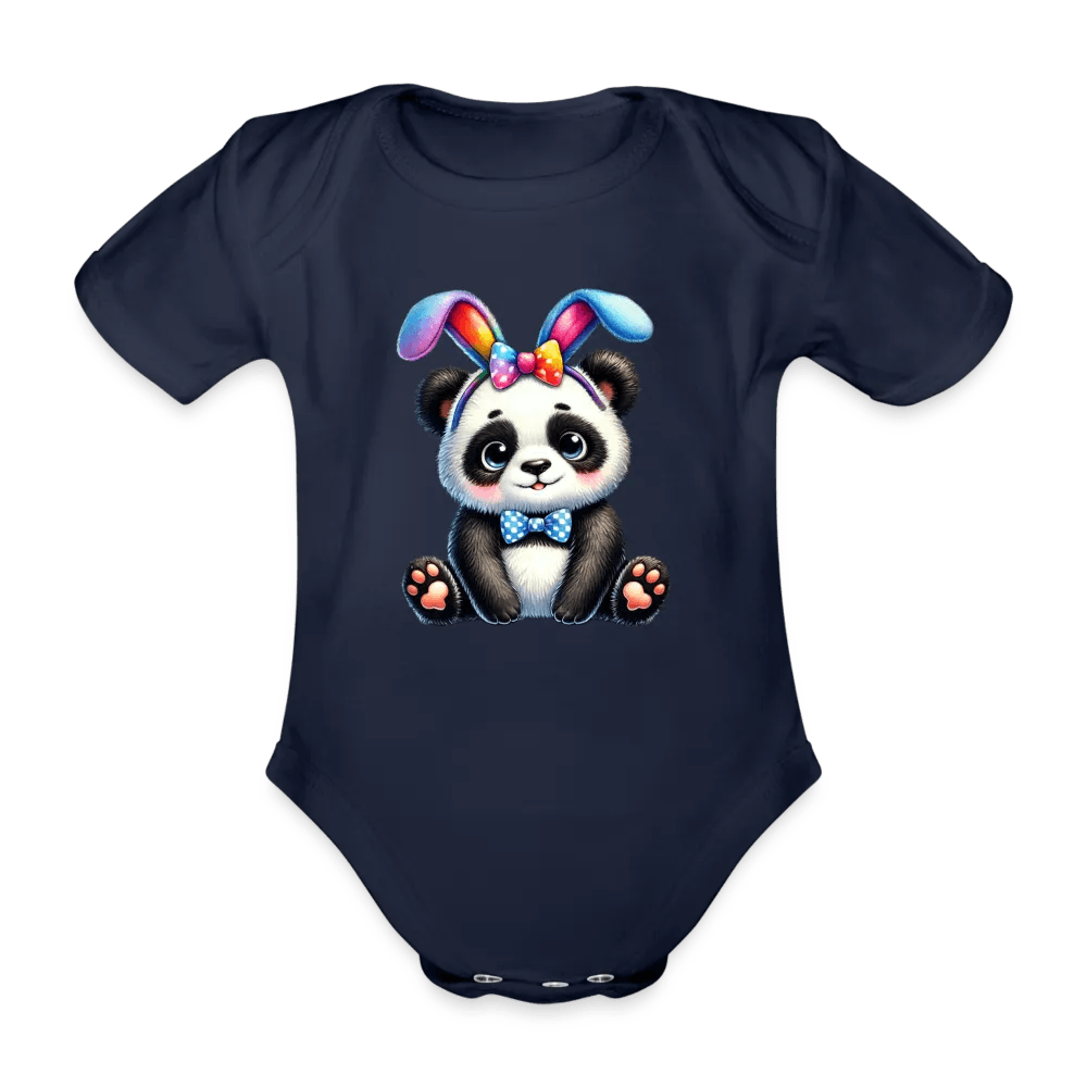 happy-prints.eu - Personalisierter Baby Bio-Kurzarm-Body für Mädchen mit Pandabär und Regenbogen Ohren für Ostern - in vielen Farben und Größen - Motiv und Text individualisierbar