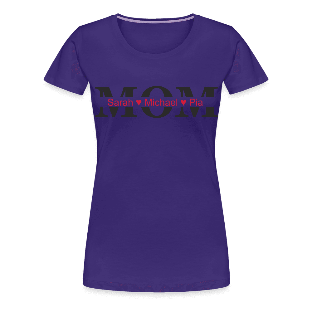 happy-prints.eu - Personalisiertes Frauen Premium T-Shirt mit MOM und Namen der Kinder und Herz - Motiv und Text adaptierbar
