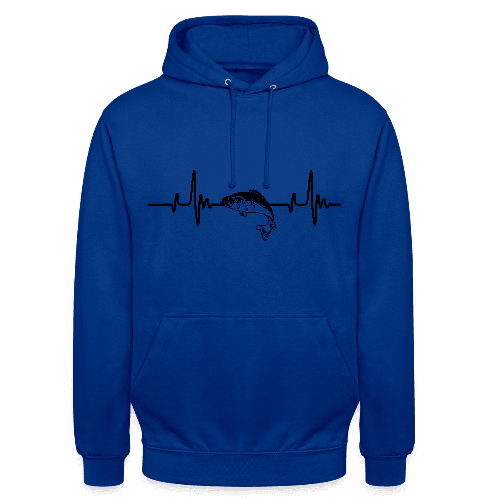 happy-prints.eu - Personalisierbarer Unisex Hoodie Mit Herzlinie und Fisch - Heartbeat Sweater für Damen und Herren - Motiv und Text änderbar - ein tolles Geschenk für Angler