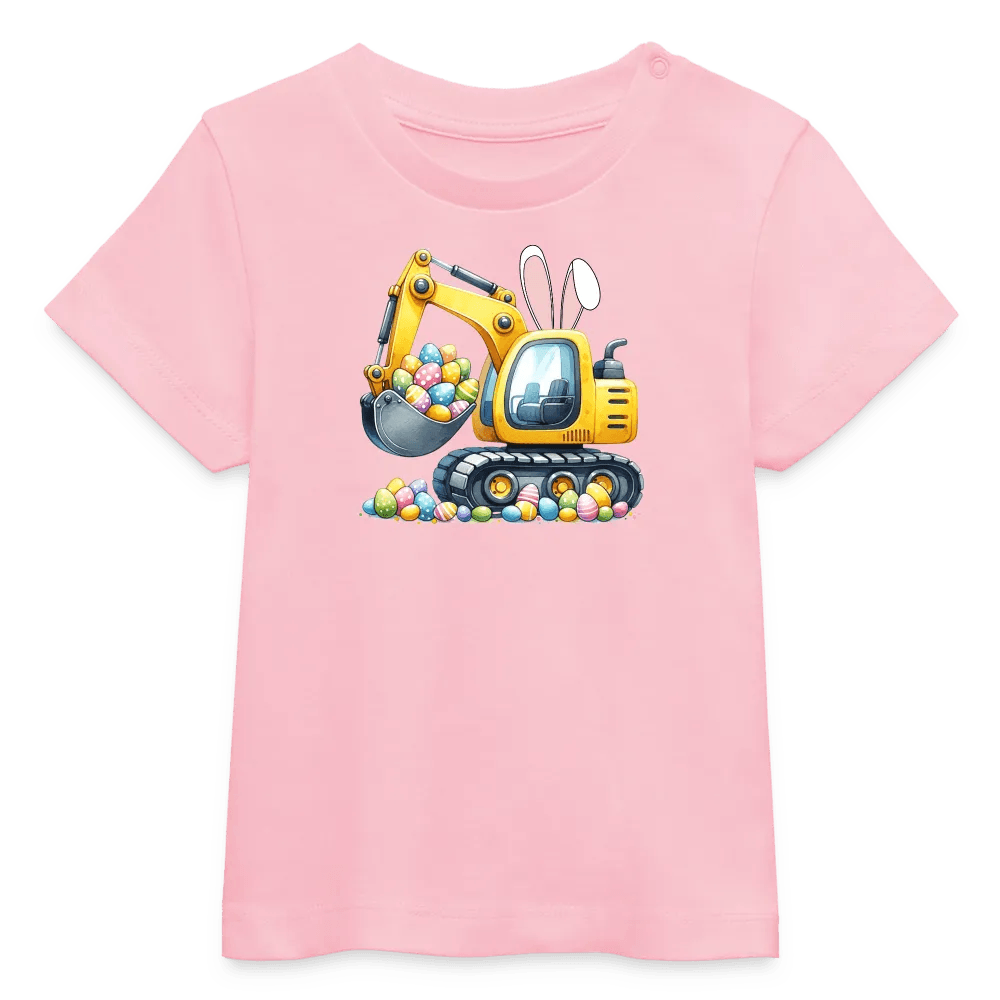 happy-prints.eu - Baby Bio-T-Shirt mit Bagger, Ostereier und Osterhasen Ohren - Jungen Shirt für Ostern - Motiv, Text, Farbe und Produkt einfach änderbar