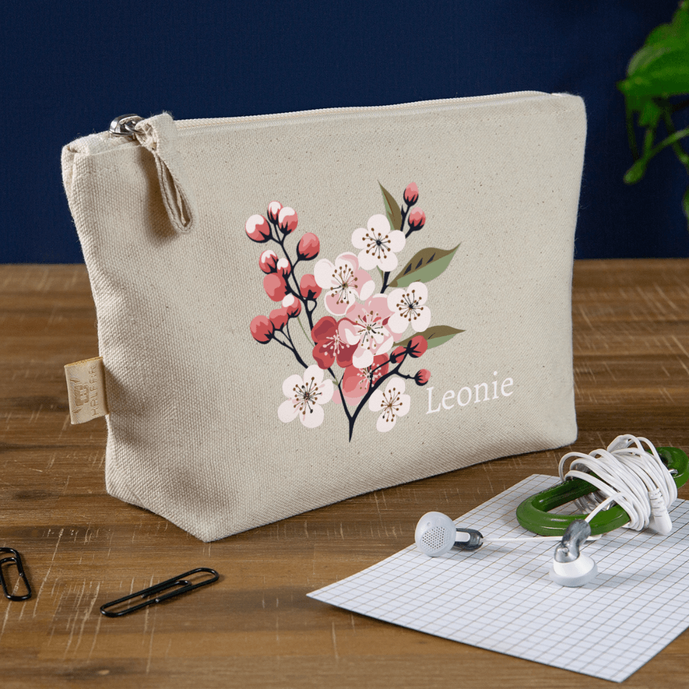 happy-prints.eu - Personalisiertes Bio Täschchen mit Kirschblüte - Sakura Geburtsblume im Mai - Motiv, Produkt und Text einfach änderbar