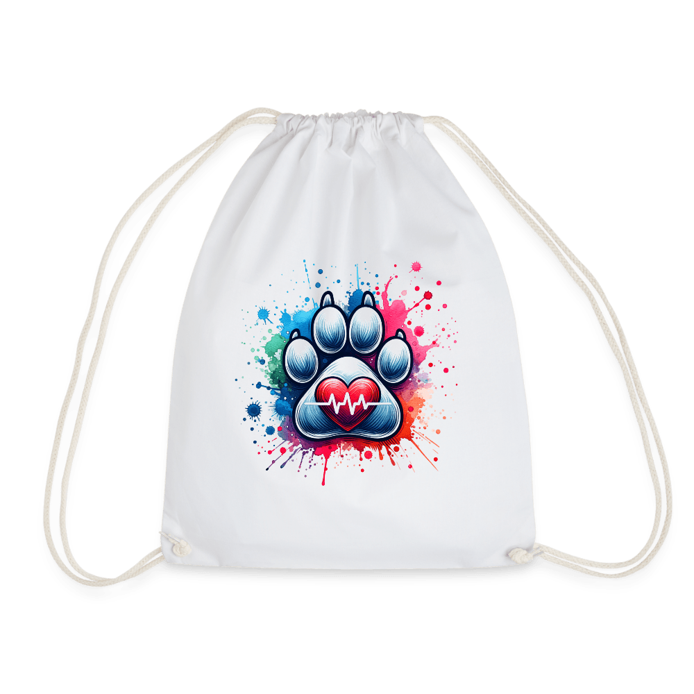 happy-prints.eu - Personalisierter Turnbeutel mit Hundepfote, Herz und Herzschlag Linie - in vielen Farben - Text und Motiv easy anpassbar
