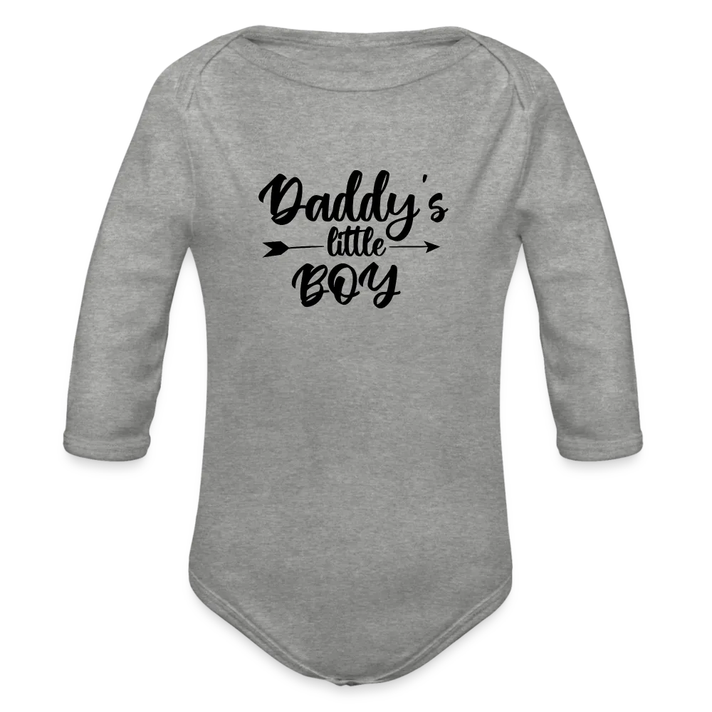Personalisierter Jungen Baby Bio-Langarm-Body mit Spruch "Daddys little Boy" - 100% Bio Baumwolle - bis Größe 80 bzw. 12 Monate - in vielen Farben und Größen - Bild, Motiv und Text sind individualisierbar - Grau meliert