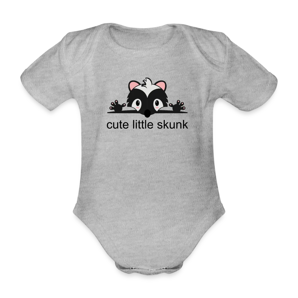 Personalisierter Baby Bio Body mit süßem Stinktier und Spruch "cute little skunk" - Print Shirts für Kleinkinder - Motiv und Text individualisierbar - in vielen Farben und Größen - Grau meliert