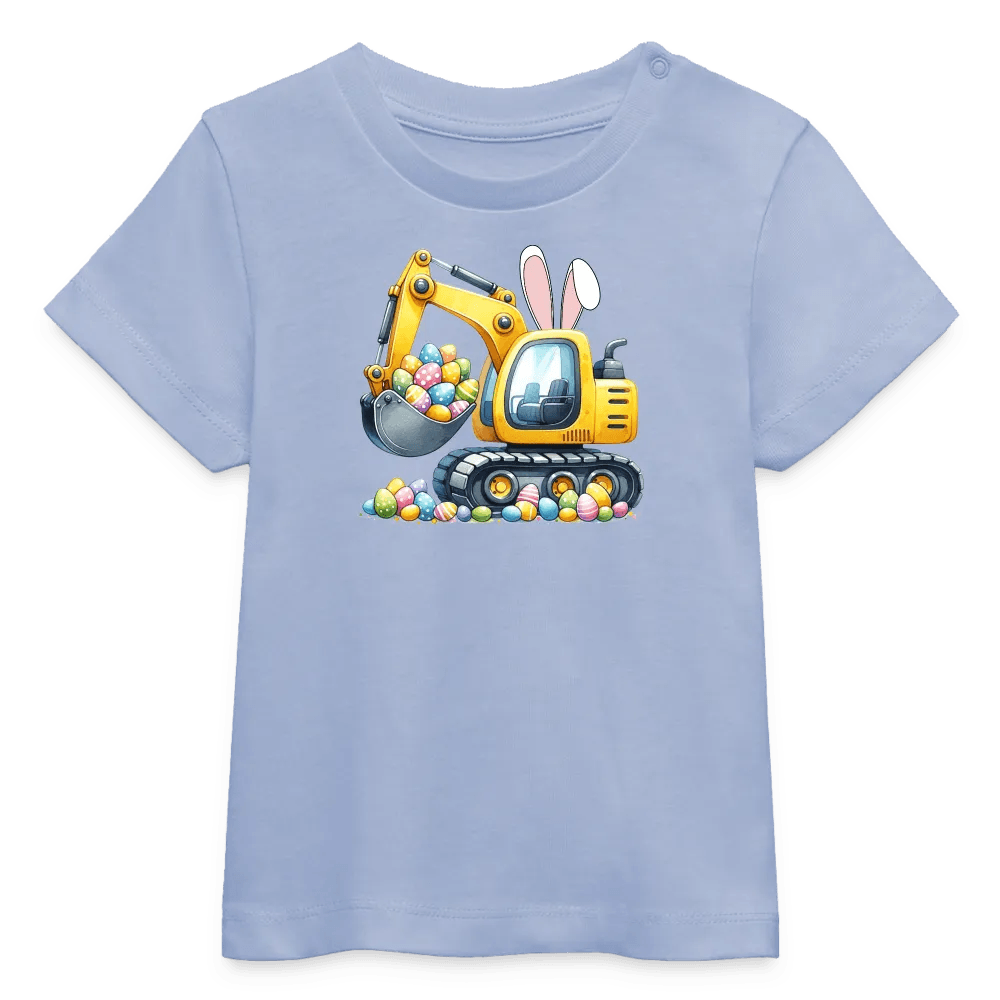 happy-prints.eu - Baby Bio-T-Shirt mit Bagger, Ostereier und Osterhasen Ohren - Jungen Shirt für Ostern - Motiv, Text, Farbe und Produkt einfach änderbar