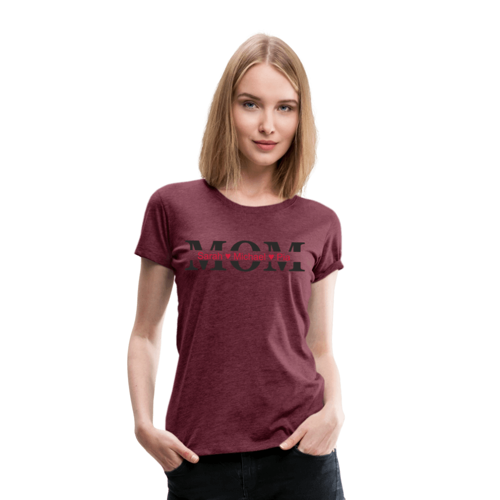 happy-prints.eu - Personalisiertes Frauen Premium T-Shirt mit MOM und Namen der Kinder und Herz - Motiv und Text adaptierbar