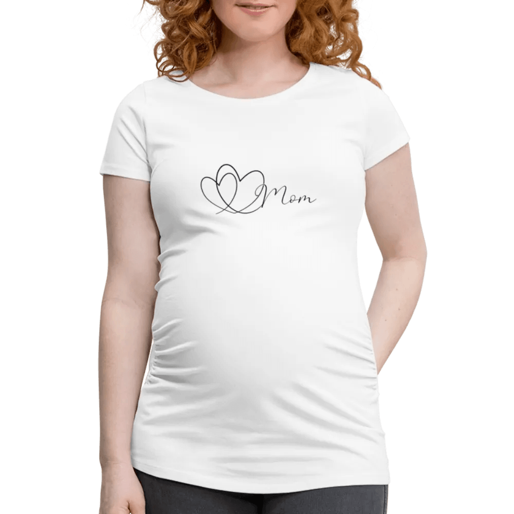happy-prints.eu - Personalisiertes weißes Schwangerschafts-T-Shirt für Frauen mit Herzen und Mom Spruch - Print Shirts für werdende Mama - Motiv und Text individualisierbar - auch in großen Größen für jede Mutter