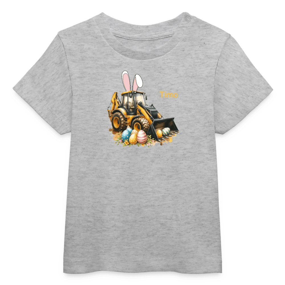happy-prints.eu - Baby Bio-T-Shirt mit Bagger, Ostereier und Osterhasen Ohren - Jungen Shirt für Ostern - Motiv, Text, Farbe und Produkt einfach änderbar