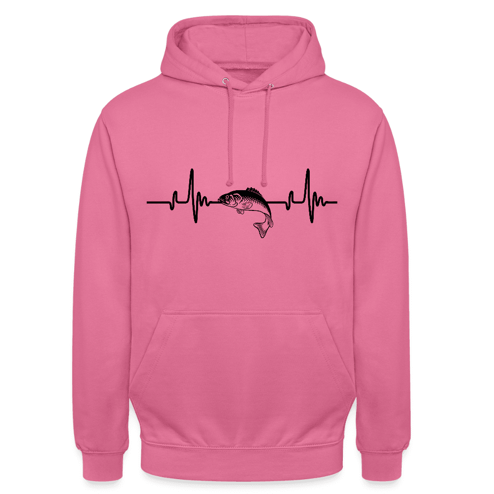 happy-prints.eu - Personalisierbarer Unisex Hoodie Mit Herzlinie und Fisch - Heartbeat Sweater für Damen und Herren - Motiv und Text änderbar - ein tolles Geschenk für Angler
