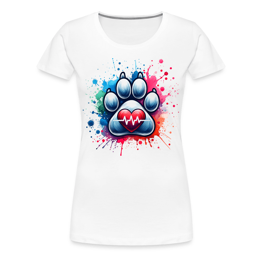 happy-prints.eu - Personalisiertes Frauen Premium T-Shirt mit Hundepfote, Herz und Herzschlag Linie - Motiv und Text anpassbar - viele Farben und Größen
